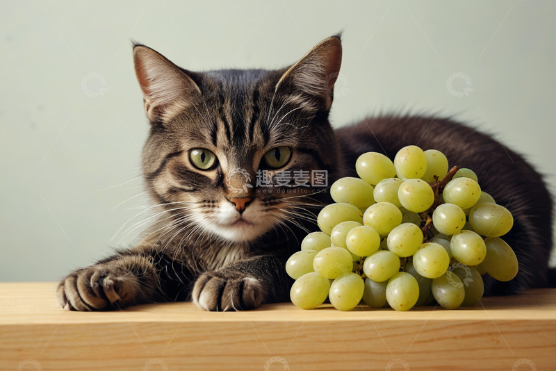 高清大图下载【趣麦麦图】猫咪与葡萄静物场景