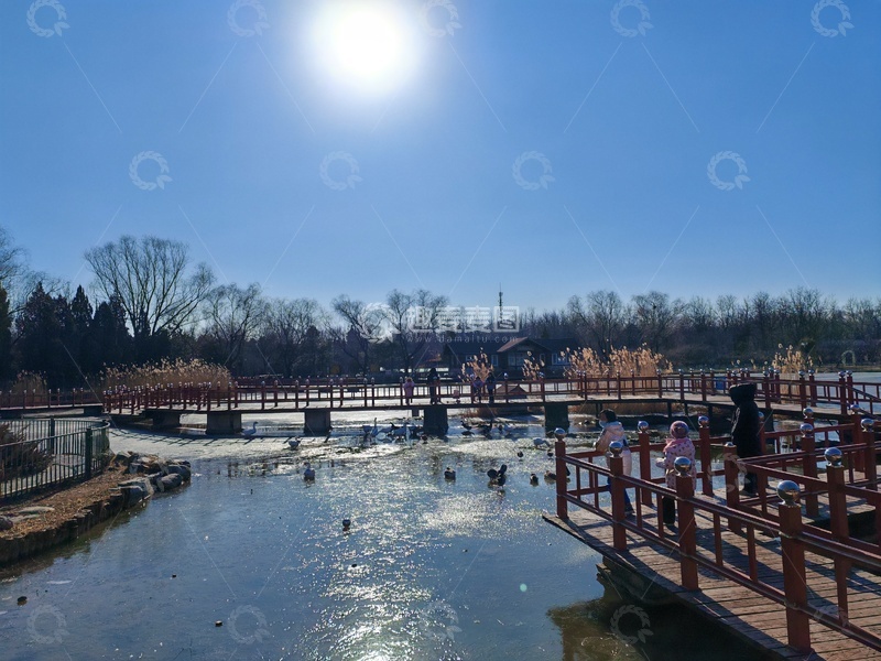 高清大图下载【趣麦麦图】-冬日阳光下的公园栈道