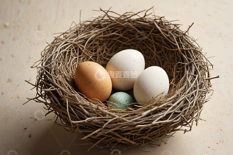高清大图下载【趣麦麦图】鸟巢中的多色鸡蛋特写