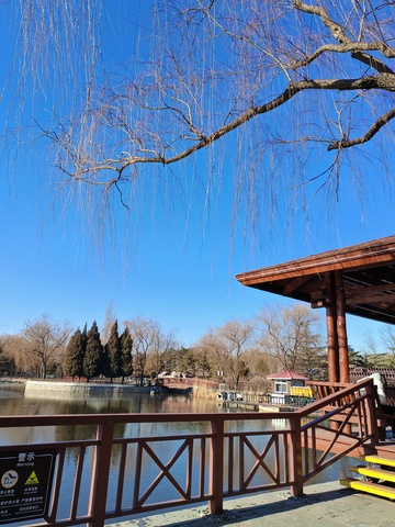 冬日湖畔亭台景色