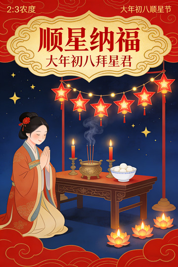 传统中国风拜星节插画