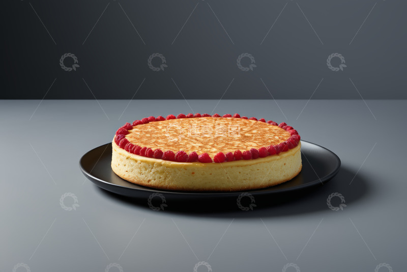 高清大图下载【趣麦麦图】盘子里装饰着覆盆子的芝士蛋糕