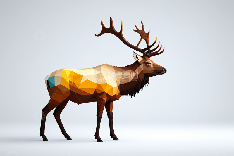 高清大图下载【趣麦麦图】多边形风格麋鹿插画
