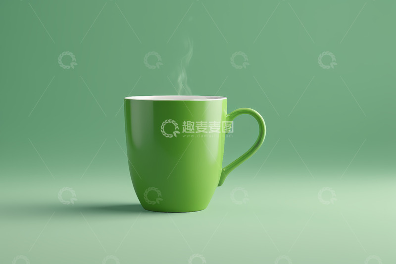 高清大图下载【趣麦麦图】绿色马克杯盛热饮素材