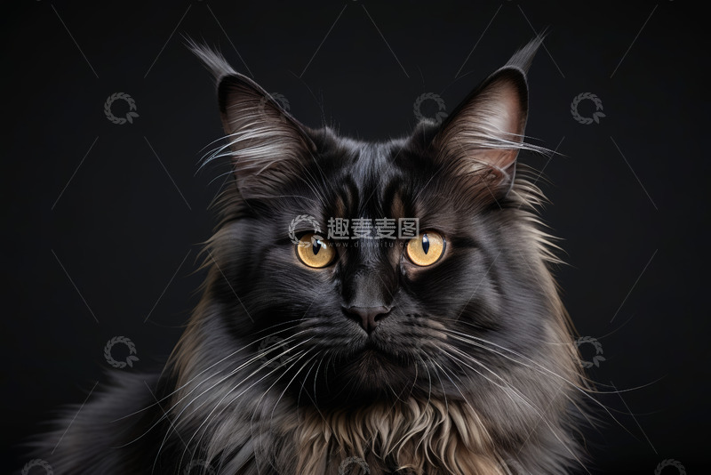 高清大图下载【趣麦麦图】黑色长毛猫特写