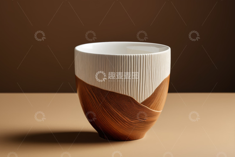 高清大图下载【趣麦麦图】条纹陶瓷碗特写