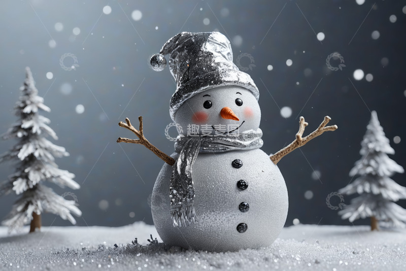 高清大图下载【趣麦麦图】戴帽围巾雪人雪景图