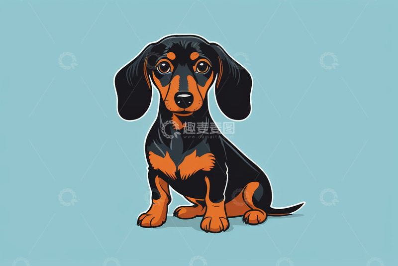 高清大图下载【趣麦麦图】坐着的腊肠犬卡通形象