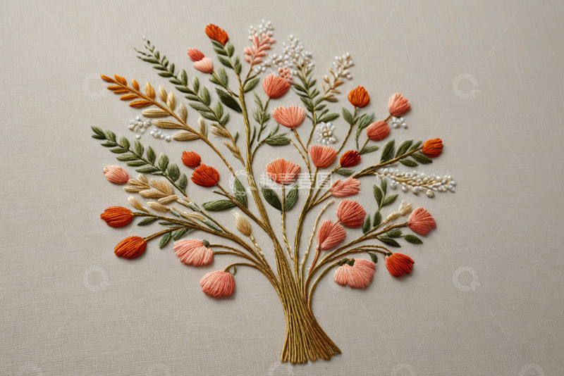高清大图下载【趣麦麦图】刺绣花卉装饰图案