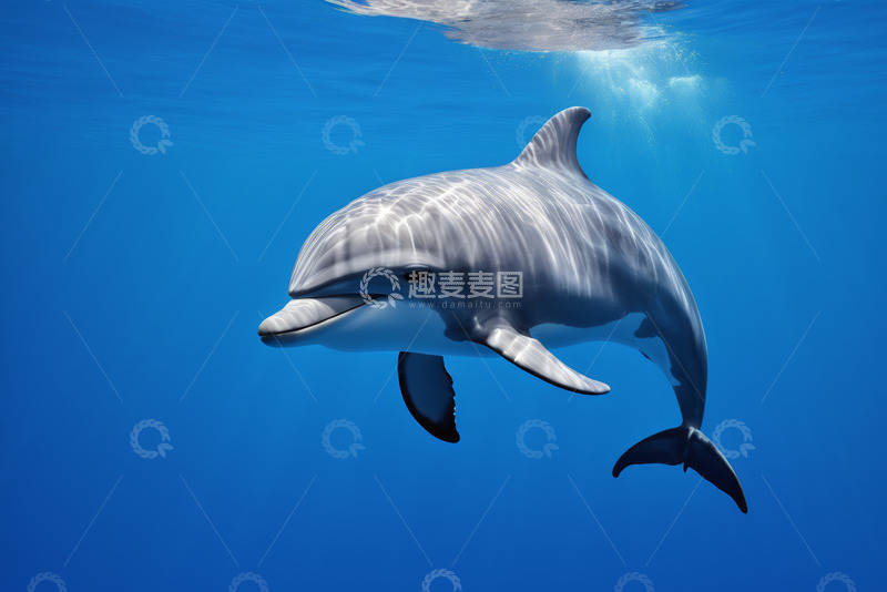 高清大图下载【趣麦麦图】蓝色海洋中的海豚水下画面