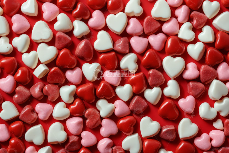 高清大图下载【趣麦麦图】心形糖果红色背景特写