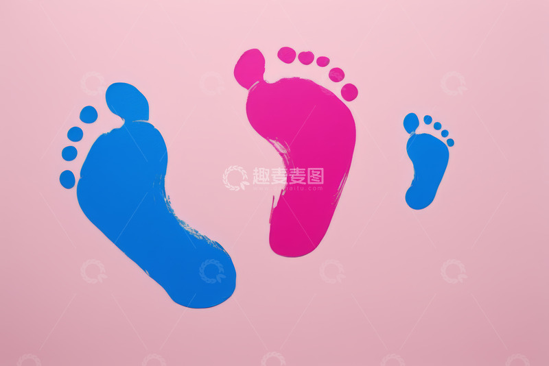 高清大图下载【趣麦麦图】粉色背景彩色脚印图案