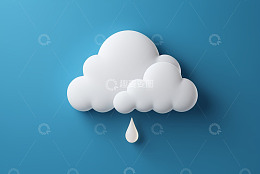 蓝色背景白色云朵雨滴素材