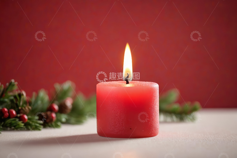 高清大图下载【趣麦麦图】红色蜡烛搭配圣诞装饰