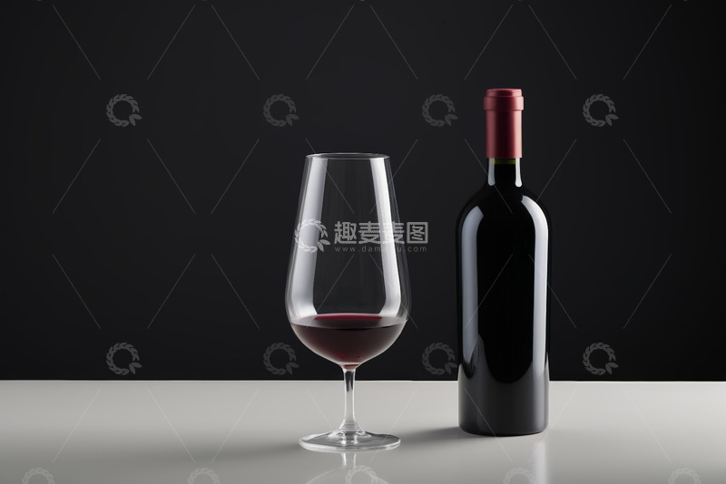 高清大图下载【趣麦麦图】红酒瓶与盛酒高脚杯静物