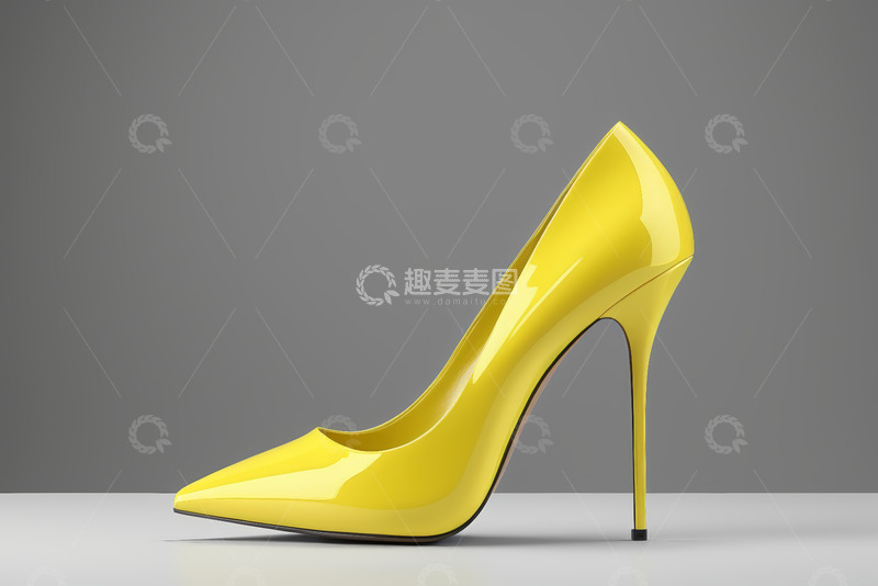 高清大图下载【趣麦麦图】黄色尖头时尚高跟鞋特写
