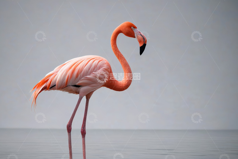 高清大图下载【趣麦麦图】单只火烈鸟站立于水面