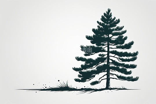单棵松树简约插画