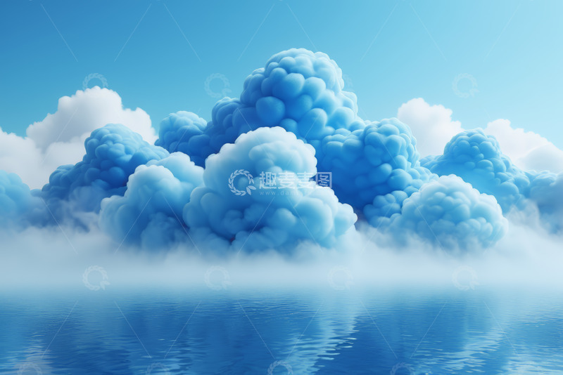 高清大图下载【趣麦麦图】蓝色天空下的云朵与水面景观