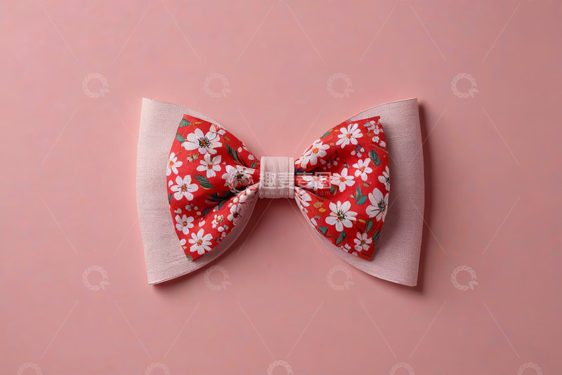 高清大图下载【趣麦麦图】红色花卉图案蝴蝶结素材