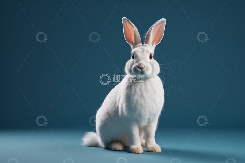 高清大图下载【趣麦麦图】白色兔子正面坐姿特写