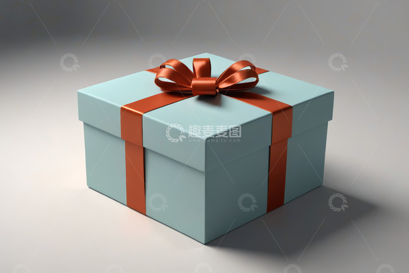 高清大图下载【趣麦麦图】浅蓝色礼品盒配红色丝带