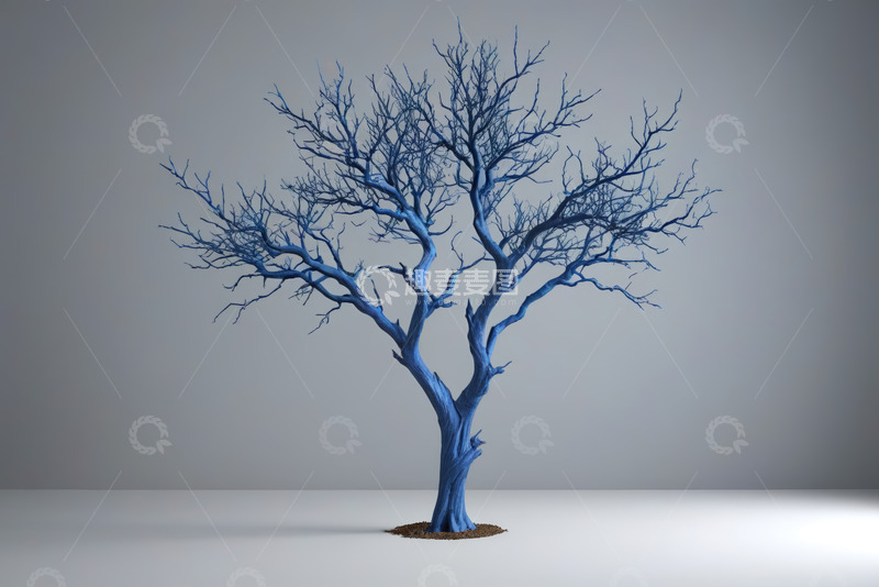 高清大图下载【趣麦麦图】蓝色枯树简约背景素材