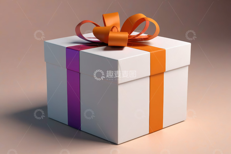 高清大图下载【趣麦麦图】带蝴蝶结装饰的白色礼品盒