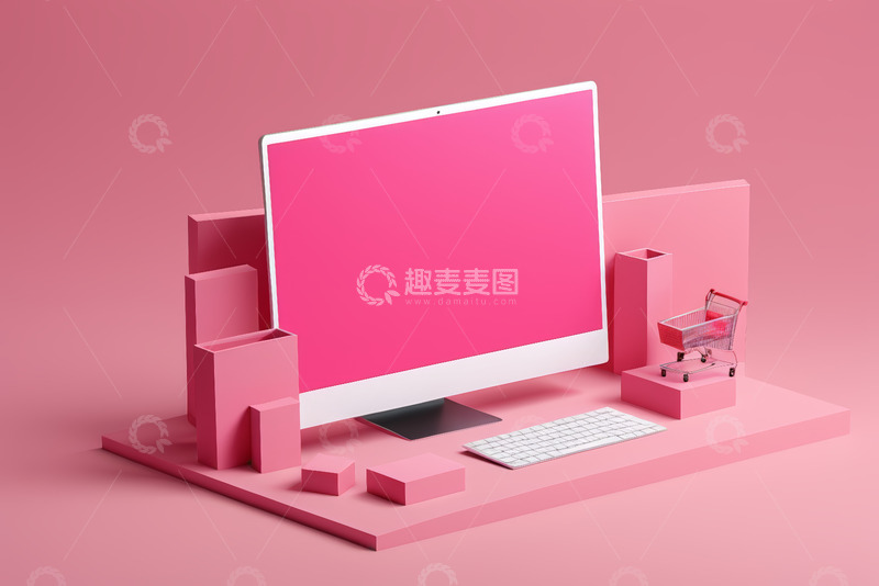 高清大图下载【趣麦麦图】粉色调电脑电商展示场景