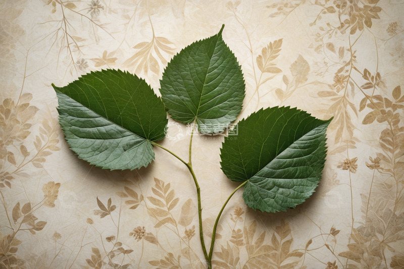 高清大图下载【趣麦麦图】花纹背景上的绿色植物叶片