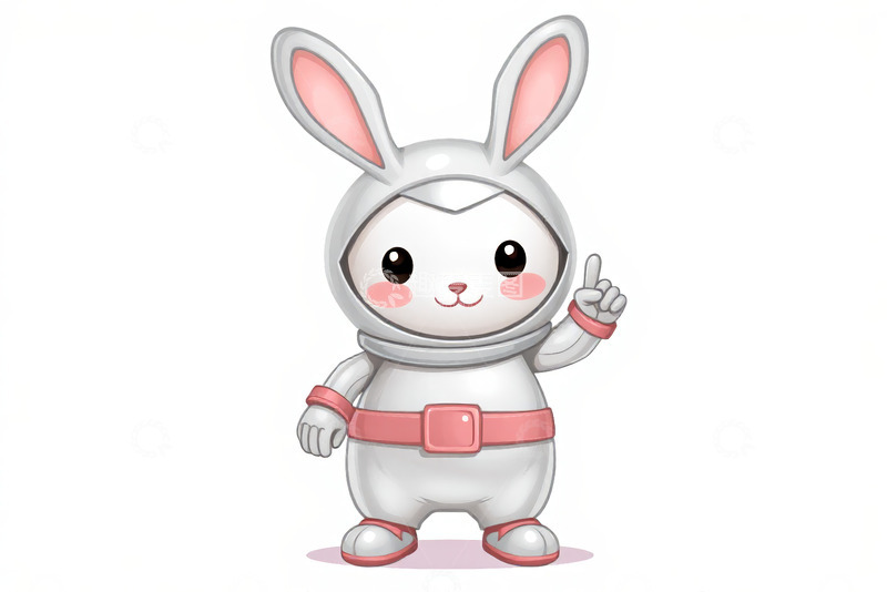 高清大图下载【趣麦麦图】卡通兔子穿宇航服竖食指