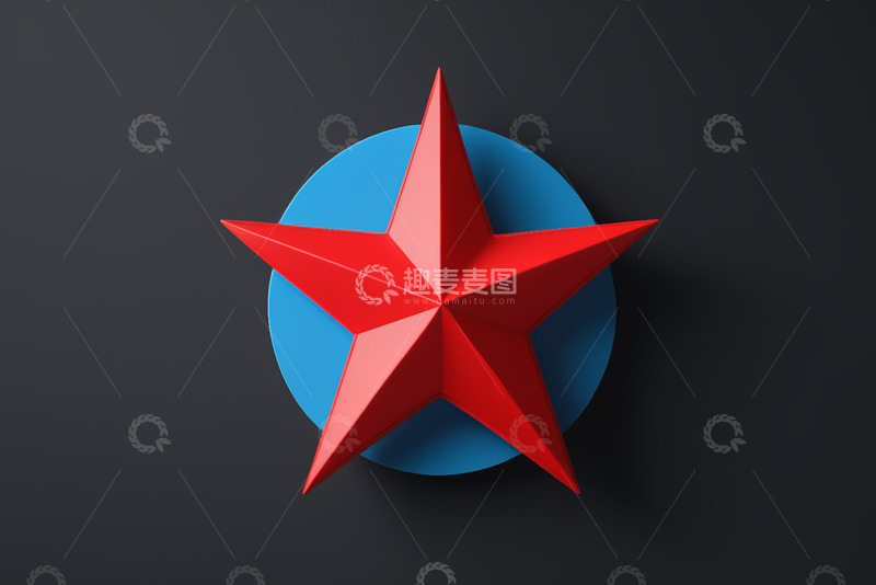 高清大图下载【趣麦麦图】蓝色圆盘上的红色立体五角星