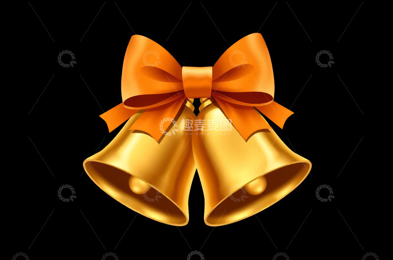 高清大图下载【趣麦麦图】金色铃铛配橙色蝴蝶结装饰