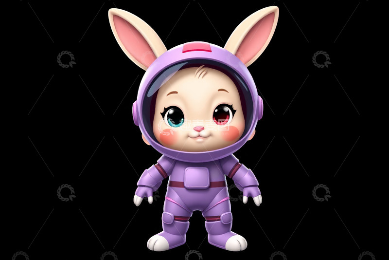 高清大图下载【趣麦麦图】紫色宇航服卡通兔子形象
