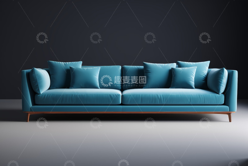 高清大图下载【趣麦麦图】蓝色舒适沙发与抱枕组合