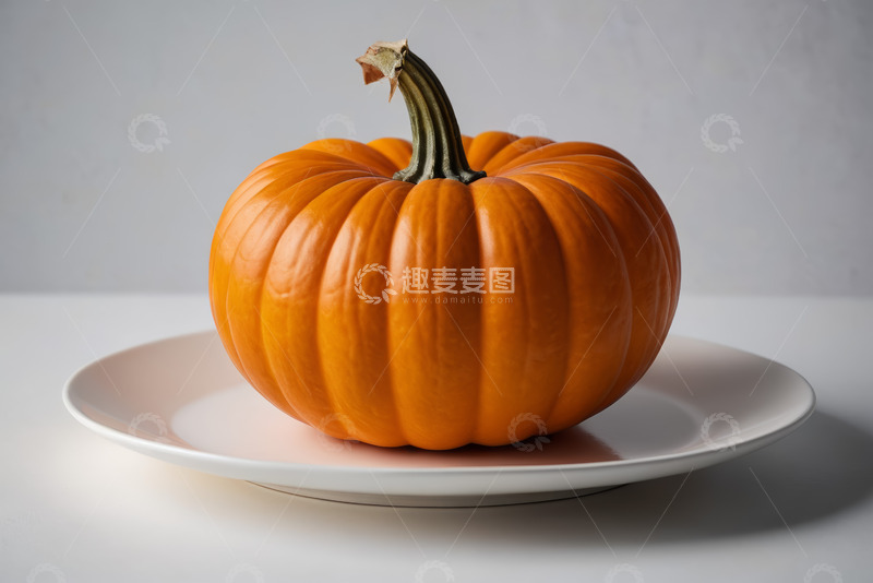 高清大图下载【趣麦麦图】白色盘子上的橙色南瓜