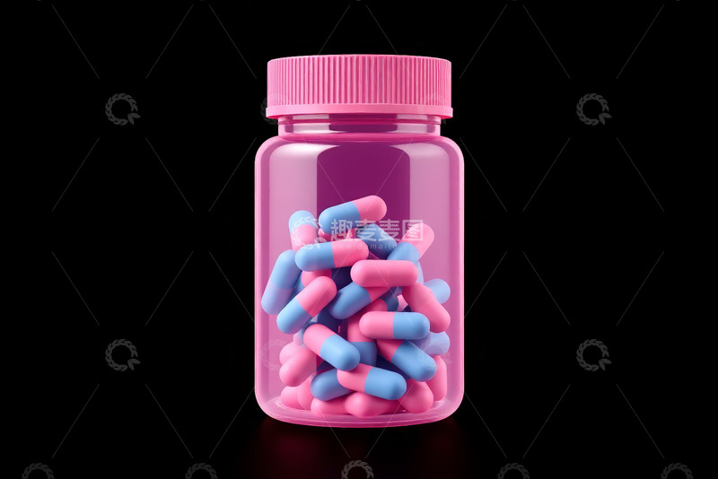 高清大图下载【趣麦麦图】透明瓶内粉色蓝色胶囊