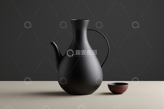 黑色水壶与棕色茶杯静物