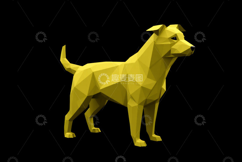 高清大图下载【趣麦麦图】黄色低多边形风格站立狗