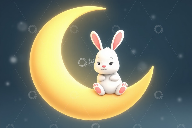 高清大图下载【趣麦麦图】月亮上的白兔动画素材