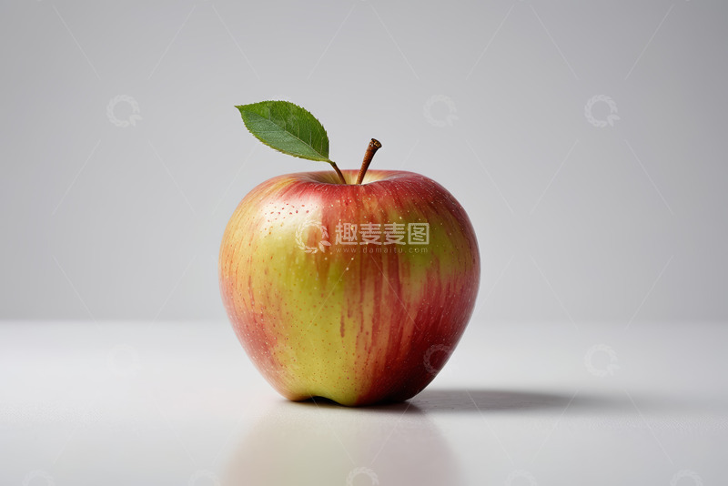 高清大图下载【趣麦麦图】单个带叶红苹果特写