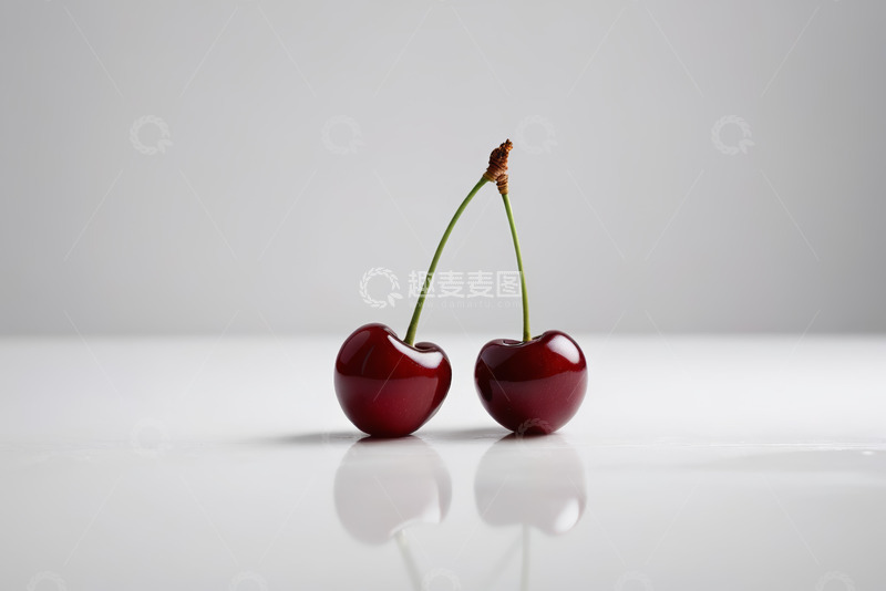 高清大图下载【趣麦麦图】两颗相连的红色樱桃特写