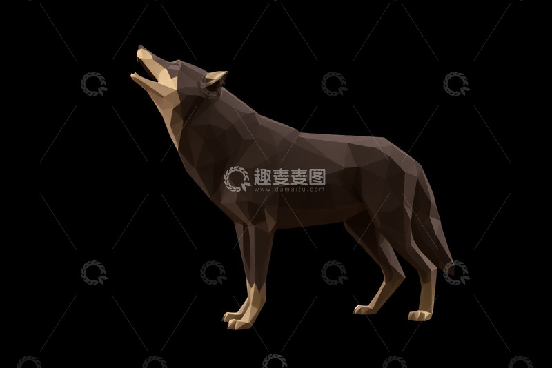 高清大图下载【趣麦麦图】多边形风格狼仰头设计素材
