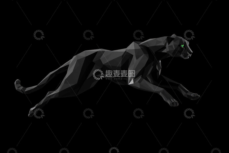高清大图下载【趣麦麦图】低多边形风格奔跑黑豹