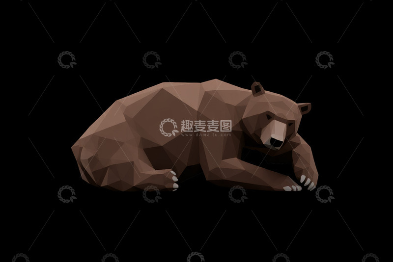 高清大图下载【趣麦麦图】-低多边形风格卧姿棕熊插画