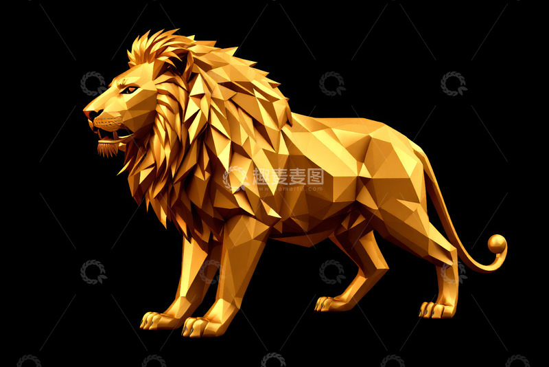 高清大图下载【趣麦麦图】金色多边形风格狮子形象