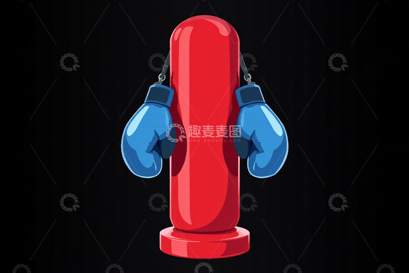 高清大图下载【趣麦麦图】卡通红色拳击沙袋配蓝色手套