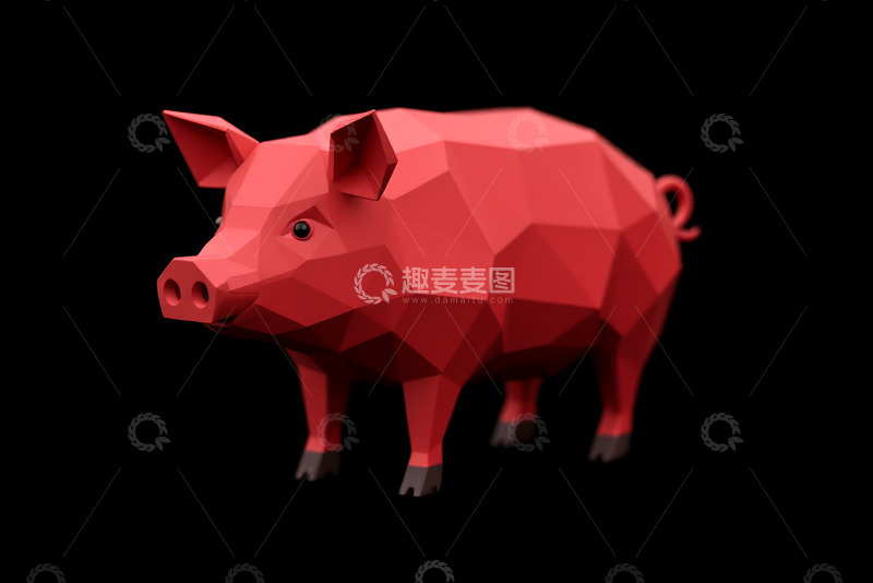 高清大图下载【趣麦麦图】红色低多边形风格猪模型