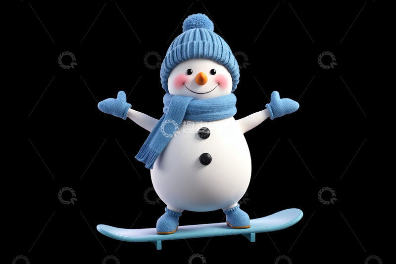 高清大图下载【趣麦麦图】滑雪的雪人3D形象