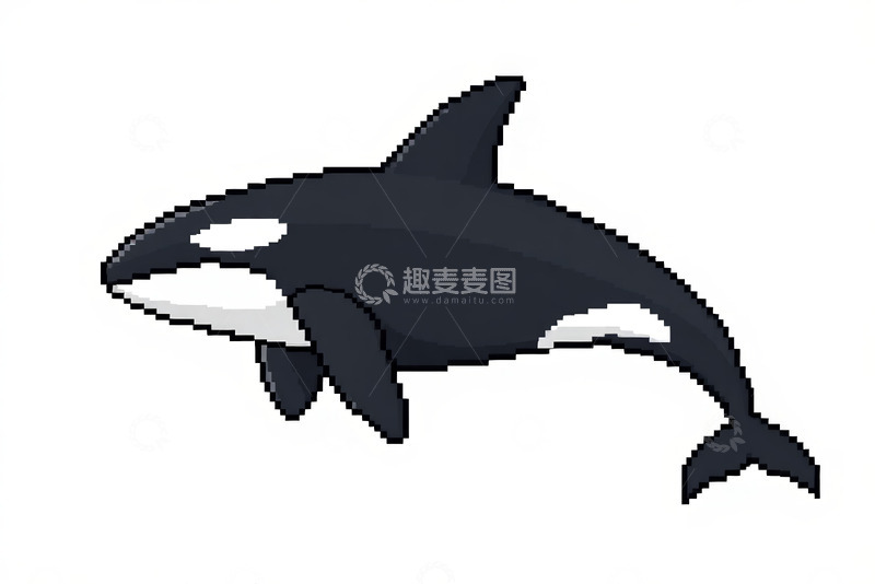 高清大图下载【趣麦麦图】像素风格虎鲸插画